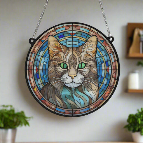 Cat Tabby Stained Glass Effect Suncatcher